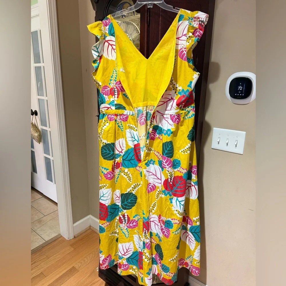 Boden Andrea Womens Plus Frill Sleeve Yellow Tropical Beach Maxi Dress Sz 20/22W - Picture 8 of 12